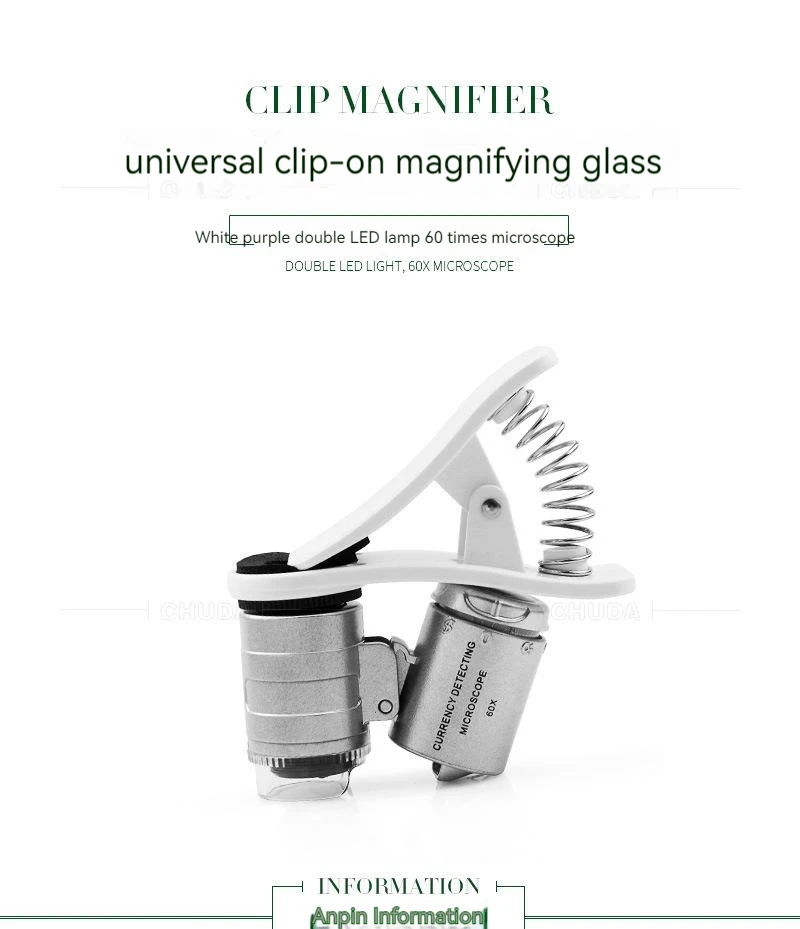 60X Mini Microscope Mobile Phone Microscope Magnifier Universal Clip-On Phone Magnifying Len for Coins Currency
