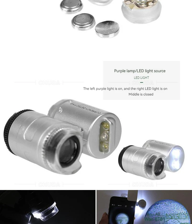 60X Mini Microscope Mobile Phone Microscope Magnifier Universal Clip-On Phone Magnifying Len for Coins Currency