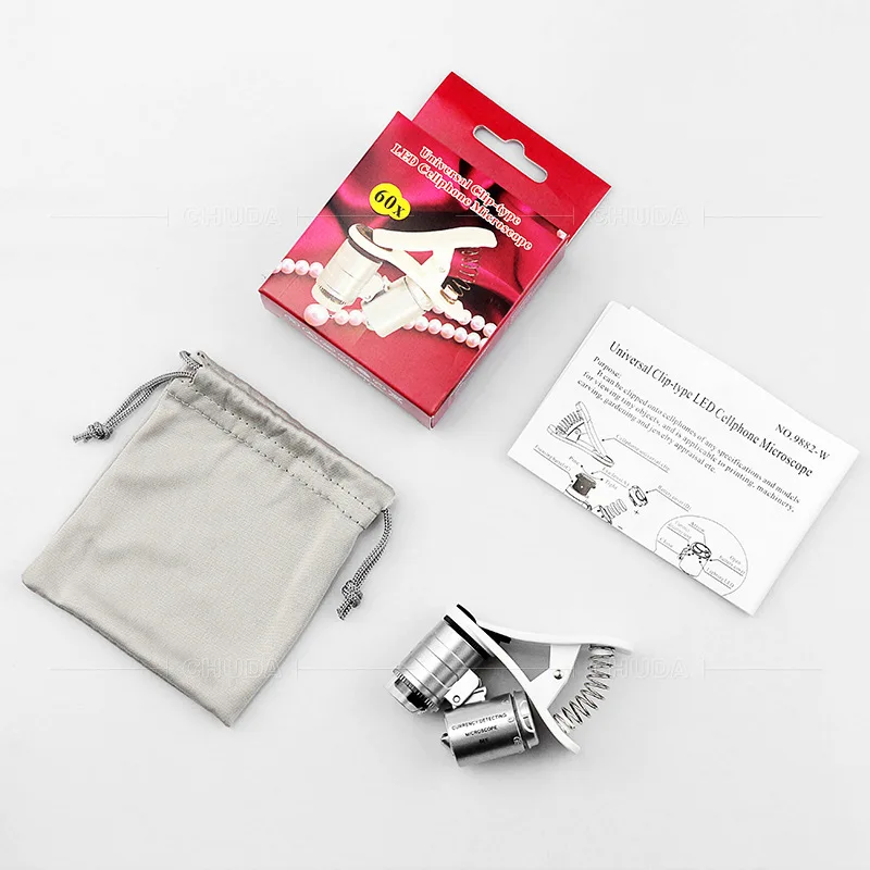 60X Mini Microscope Mobile Phone Microscope Magnifier Universal Clip-On Phone Magnifying Len for Coins Currency