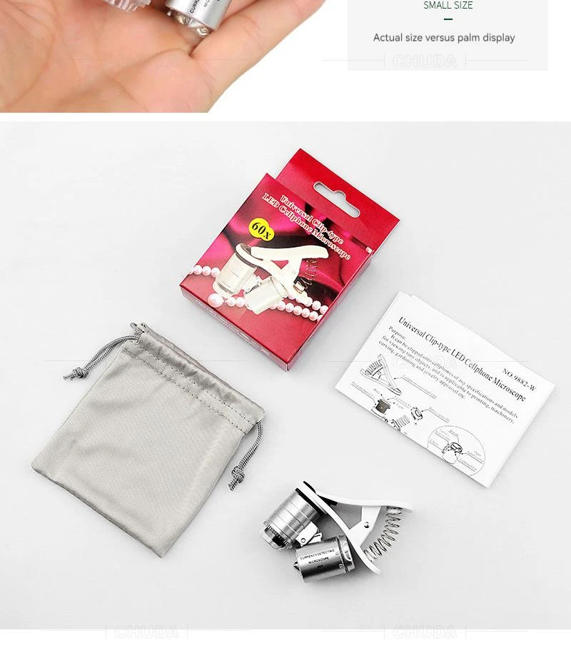 60X Mini Microscope Mobile Phone Microscope Magnifier Universal Clip-On Phone Magnifying Len for Coins Currency
