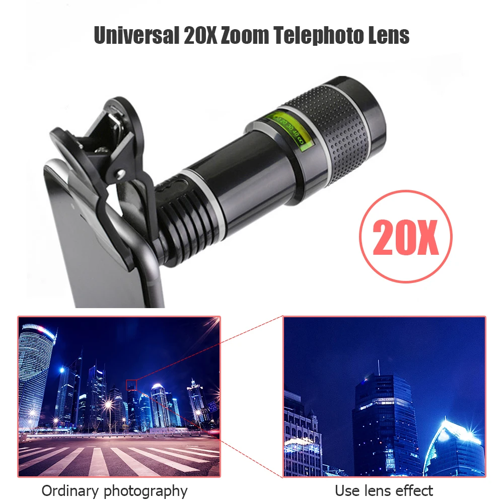 Telescope 8X/12X/20X Long Focus Mobile Phone Clip-on Lens Telescope Telephoto HD Lens External Zoom Special Effects Magnifier