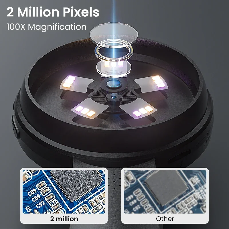 2.8'' IPS Digital Magnifier HD 1080P 100X Portable Microscope Handheld Mignifying Glass for Electronics Repair Check Jewelry