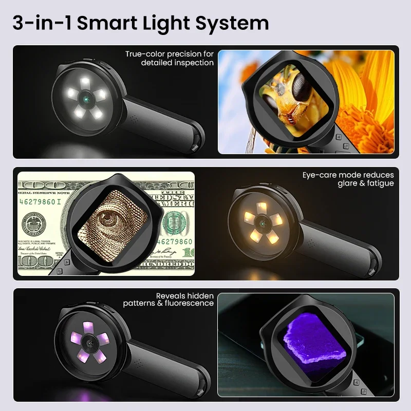 2.8'' IPS Digital Magnifier HD 1080P 100X Portable Microscope Handheld Mignifying Glass for Electronics Repair Check Jewelry