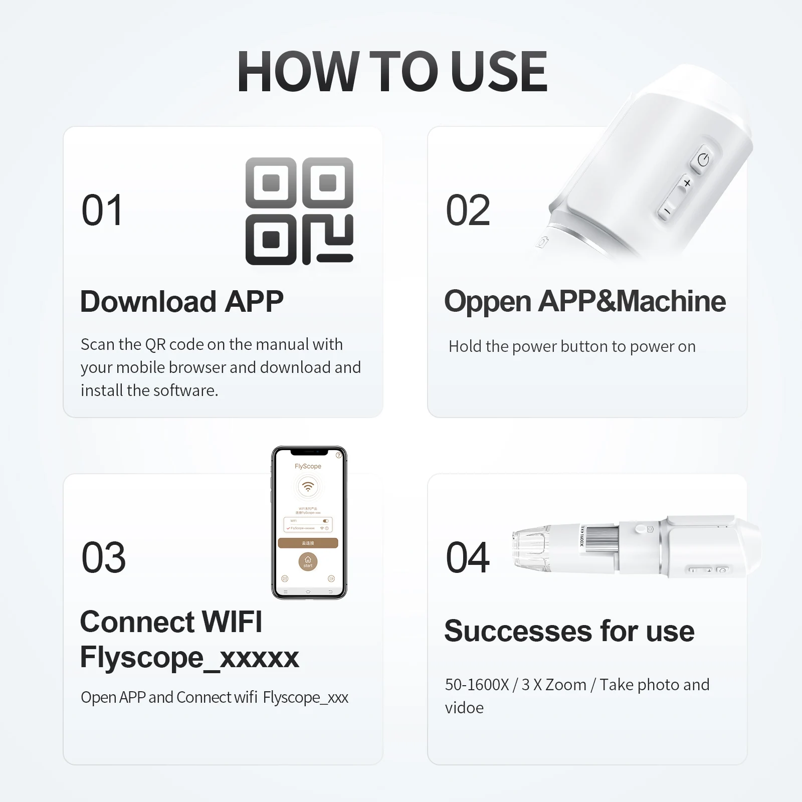 Digital Microscope Wireless Pocket Handheld USB Microscopes 50x-1600x Zoom Fixed Focus HD Magnifier For iPhone Android