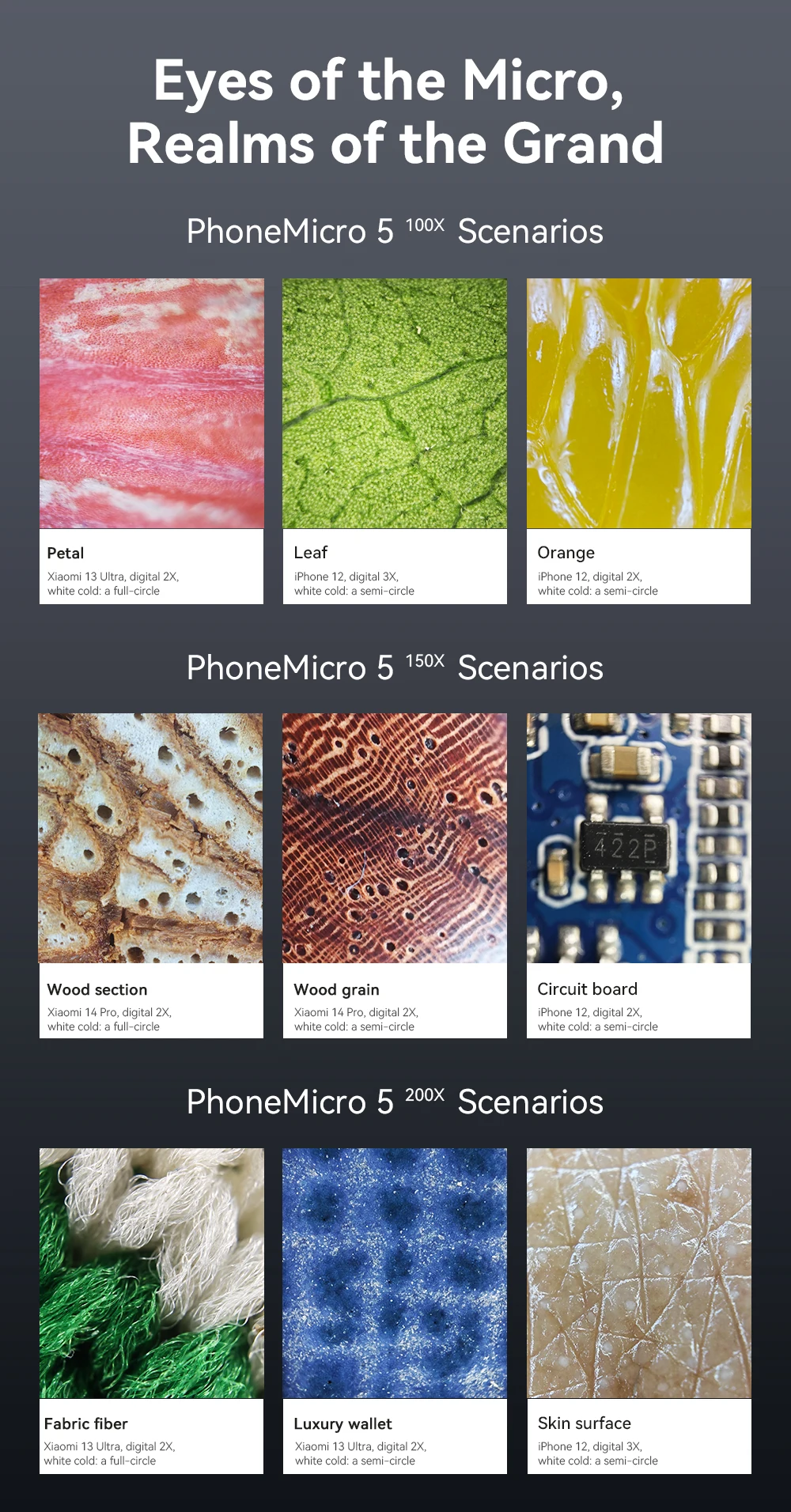 APEXEL 3 in 1 Mobile Phone Microscope Lens Kits 100X 150X 200X Macro magnifier Biological Microscope for Phone Lens with LED CPL