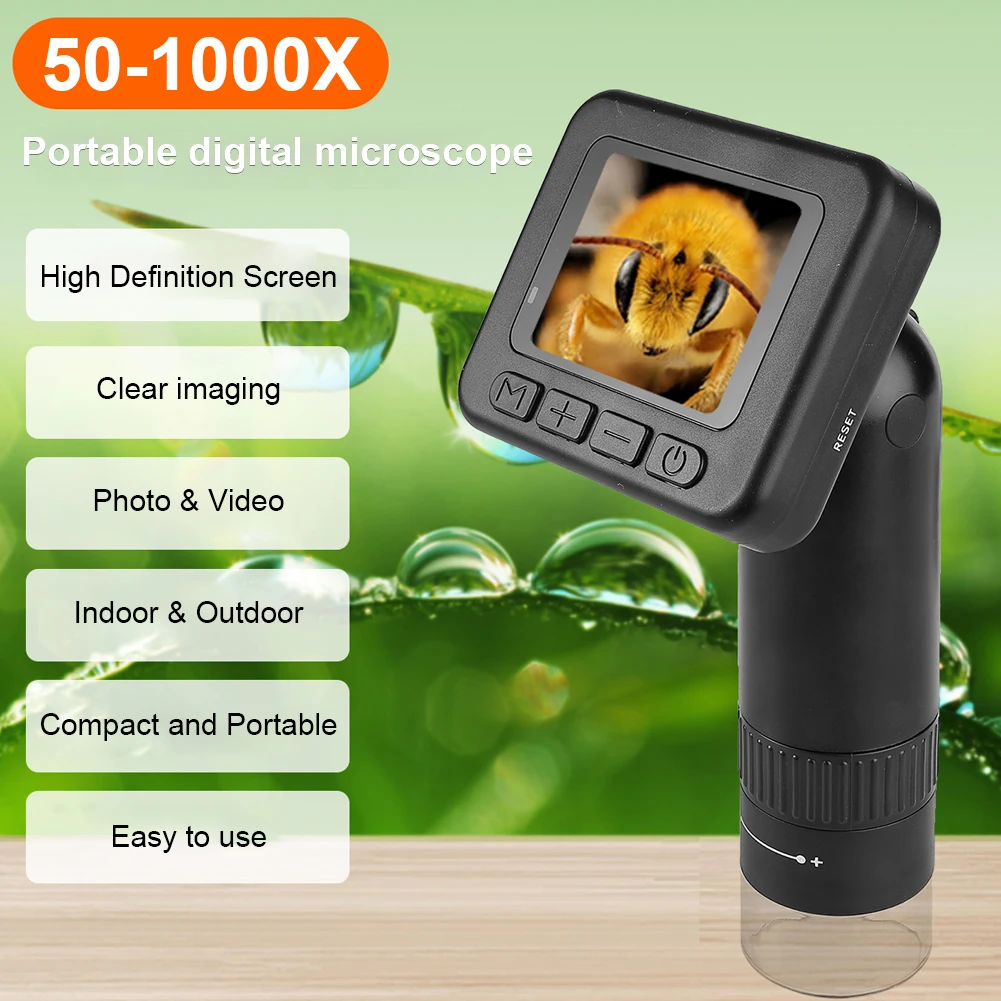 50-1000X High Definition Magnifying Glass Handheld HD Digital Microscope 2 Inch LCD Screen for Biological Observe Skin Detection