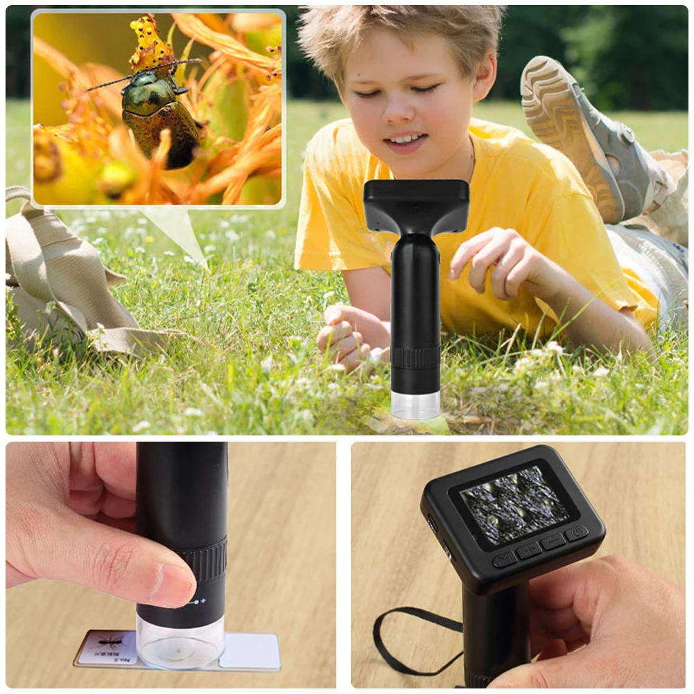 50-1000X High Definition Magnifying Glass Handheld HD Digital Microscope 2 Inch LCD Screen for Biological Observe Skin Detection