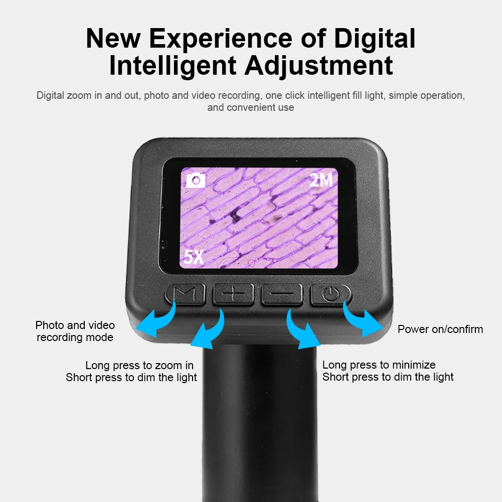 50-1000X High Definition Magnifying Glass Handheld HD Digital Microscope 2 Inch LCD Screen for Biological Observe Skin Detection