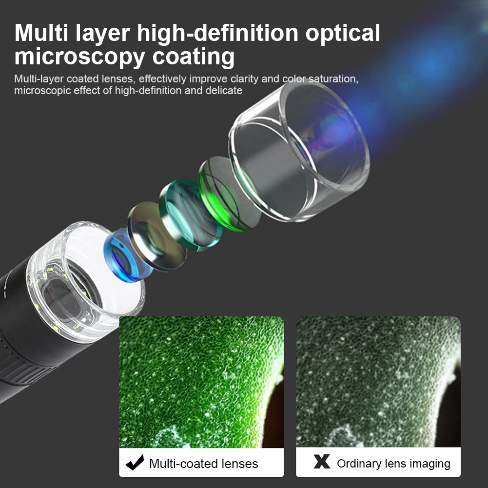 50-1000X High Definition Magnifying Glass Handheld HD Digital Microscope 2 Inch LCD Screen for Biological Observe Skin Detection