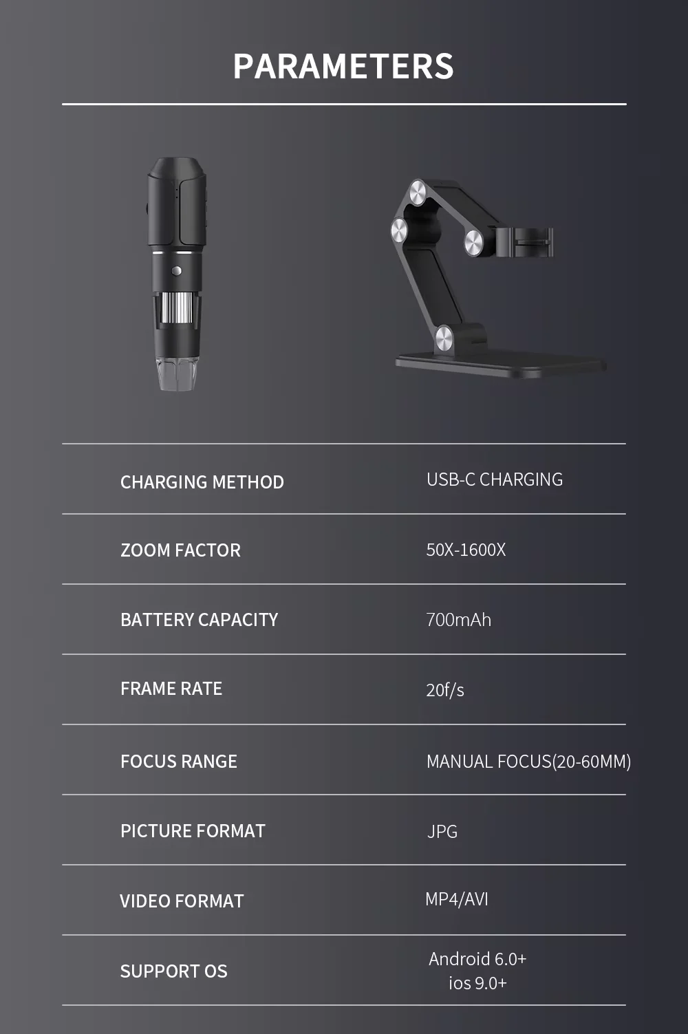 Dodosee 2025 New WiFi Electronic Microscope 1600x HD Digital Magnifiers For Phone Repair Adjustable Stand Loupes For Android/iOS
