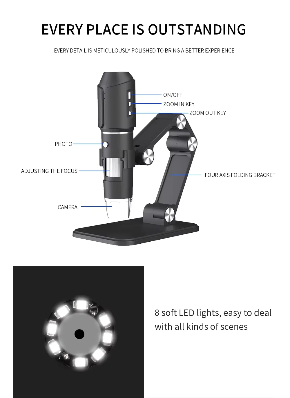 Dodosee 2025 New WiFi Electronic Microscope 1600x HD Digital Magnifiers For Phone Repair Adjustable Stand Loupes For Android/iOS