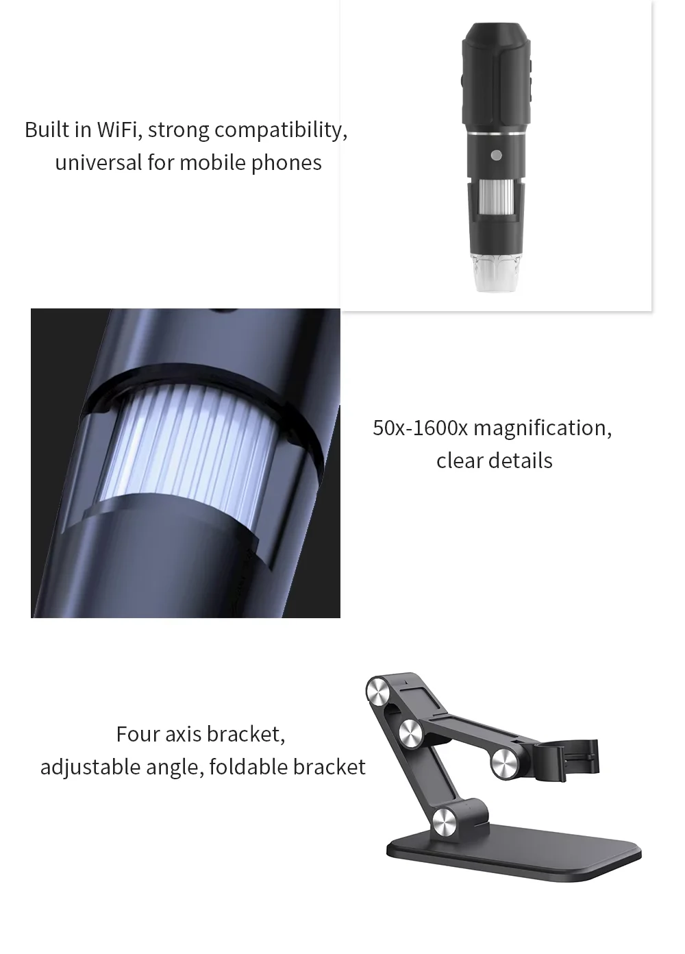 Dodosee 2025 New WiFi Electronic Microscope 1600x HD Digital Magnifiers For Phone Repair Adjustable Stand Loupes For Android/iOS