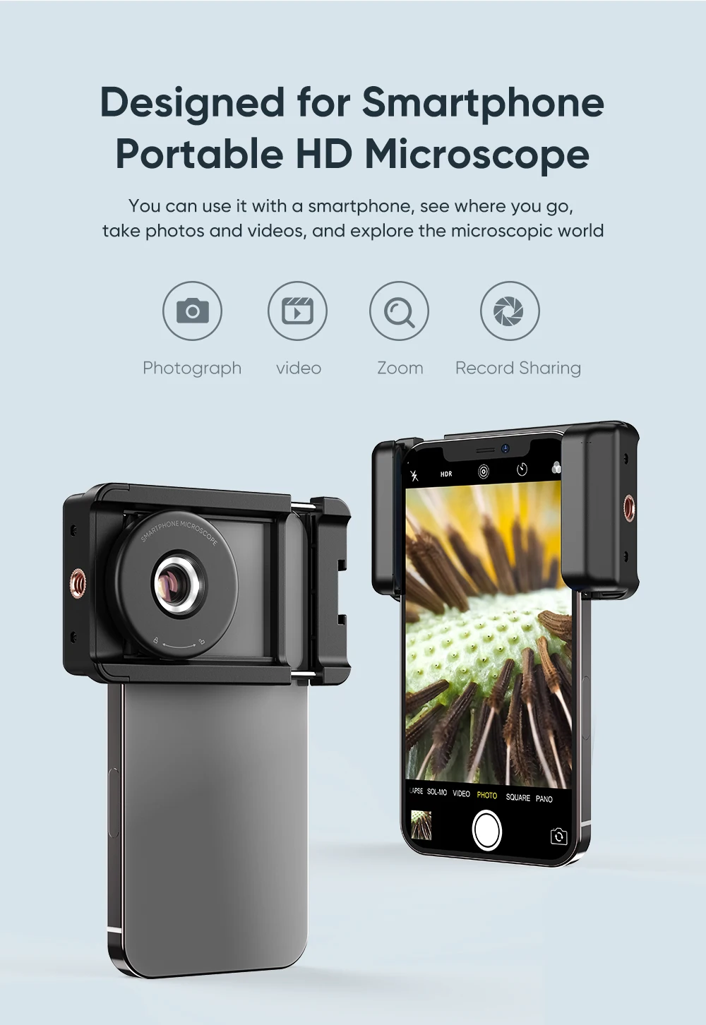 APEXEL HD Portable 100X Microscope Lens for Mobile Phone Magnifier Macro Phone Lens With CPL Filter Universal Clip Smartphones