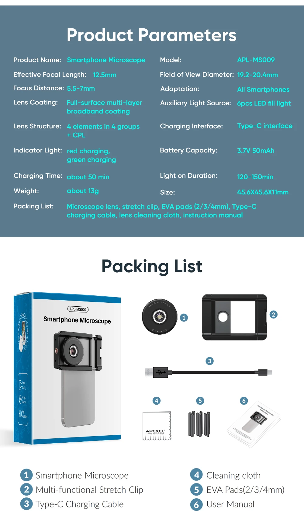 APEXEL HD Portable 100X Microscope Lens for Mobile Phone Magnifier Macro Phone Lens With CPL Filter Universal Clip Smartphones