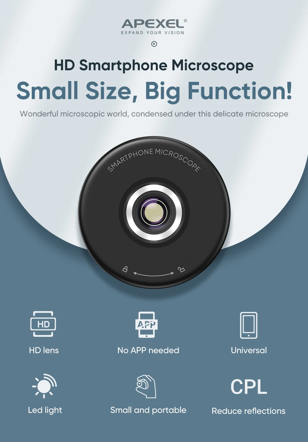 APEXEL HD Portable 100X Microscope Lens for Mobile Phone Magnifier Macro Phone Lens With CPL Filter Universal Clip Smartphones