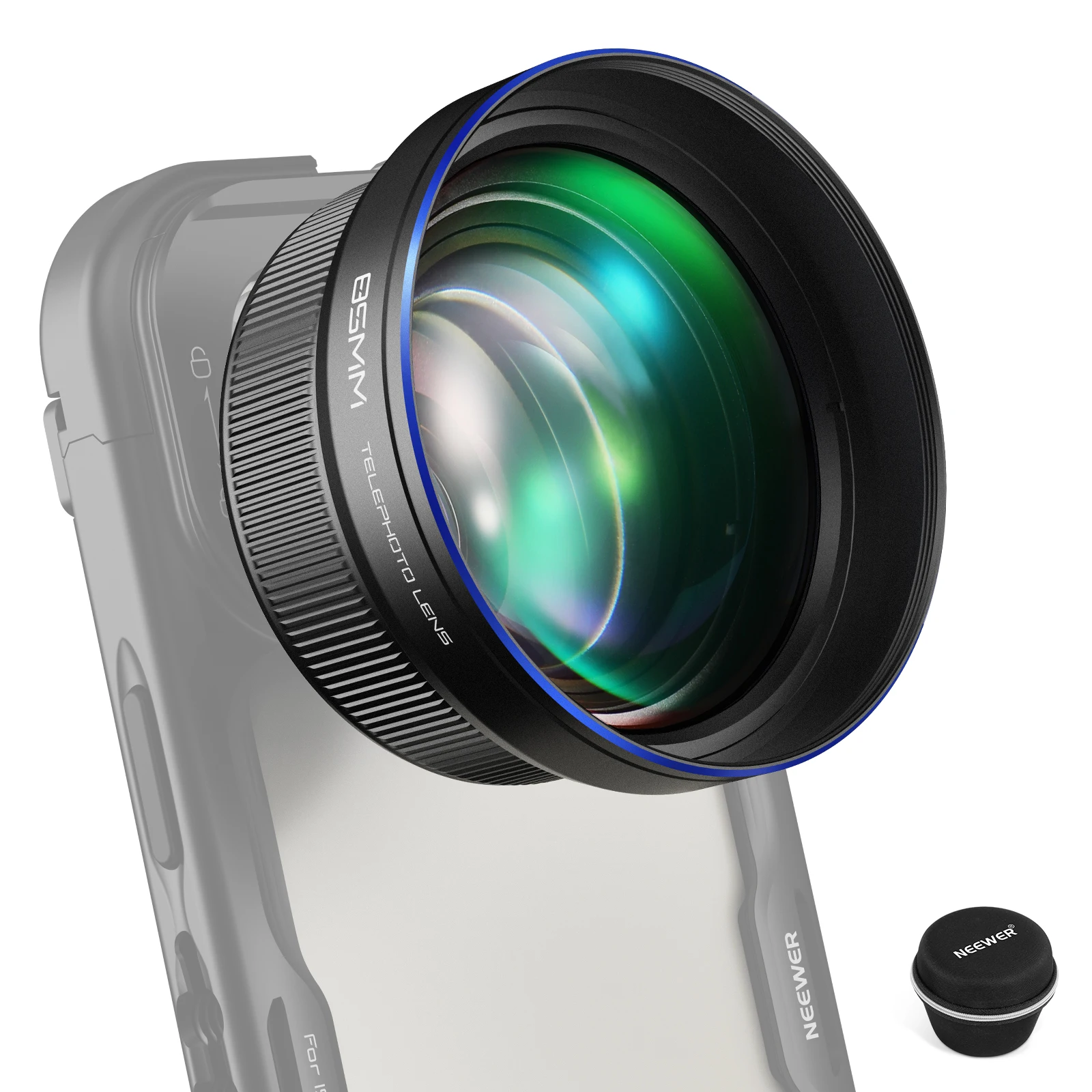 NEEWER HD 85MM Telephoto Phone Lens for 17mm Backplate 2.5X Magnification For iPhone Samsung Phone Cage Case