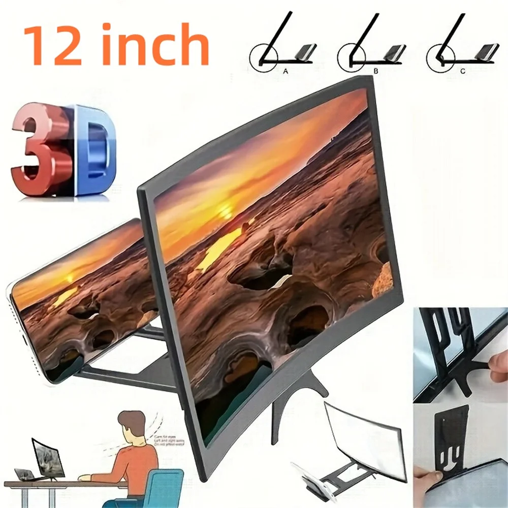 12 Inch Curved 3D HD Phone Screen Magnifier Portable TV Smartphone Large Screen Amplifier Holder Movie Video Amplifier Holders