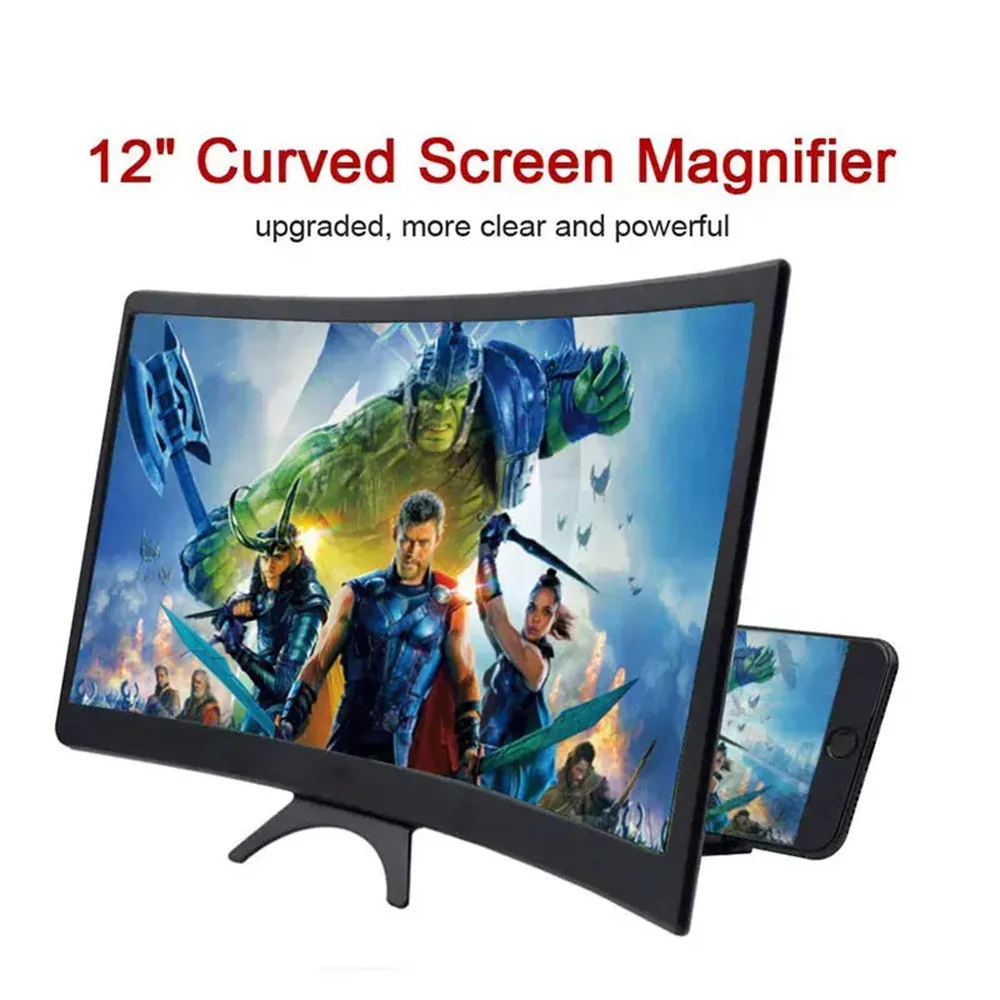 12 Inch Curved 3D HD Phone Screen Magnifier Portable TV Smartphone Large Screen Amplifier Holder Movie Video Amplifier Holders