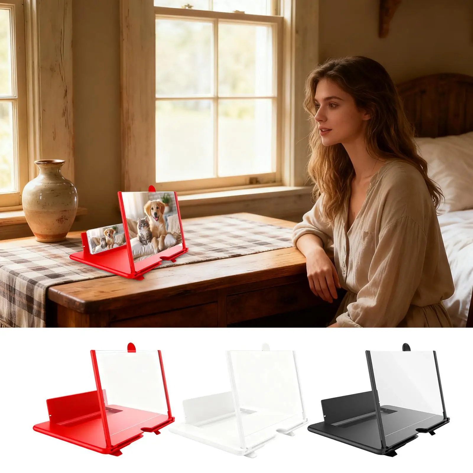 Screen Magnifier 3D HD Desktop Projector Cell Phone Magnifier for Seniors Video Watching Movie Night Home Travel Break Party