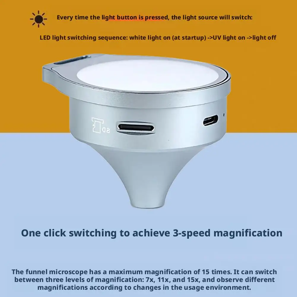 7X/11X/15X Three-step Zoom Magnifier Digital Microscope With LED HD Screen Funnel Microscope Magnifying Glass For Home Office