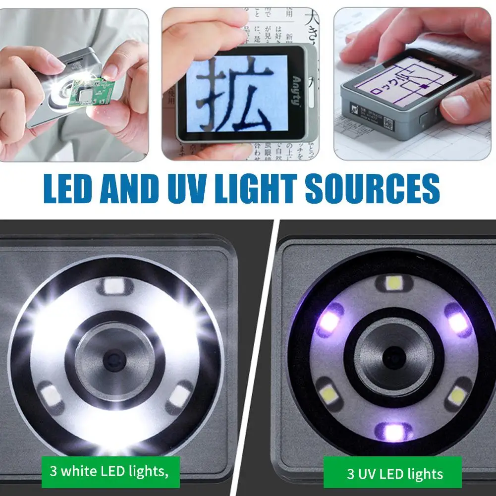 7X/11X/15X Three-step Zoom Magnifier Digital Microscope With LED HD Screen Funnel Microscope Magnifying Glass For Home Office