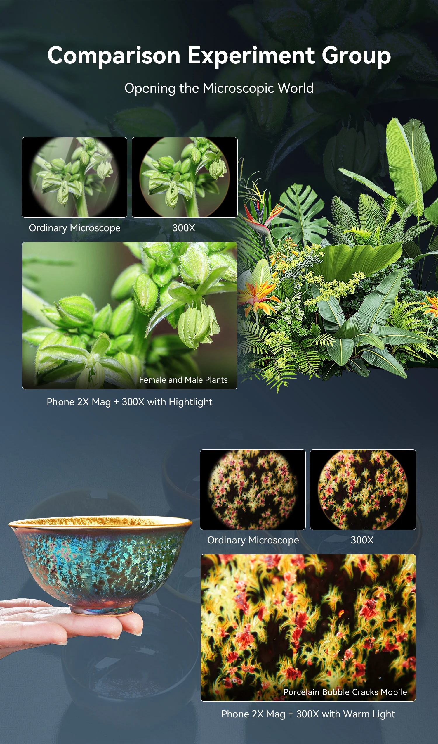 APEXEL New Upgraded 300X Microscope Lens Mobile Phone Camera Lens Kit Mini Macro Lenses with LED Light for almost All Smartphone