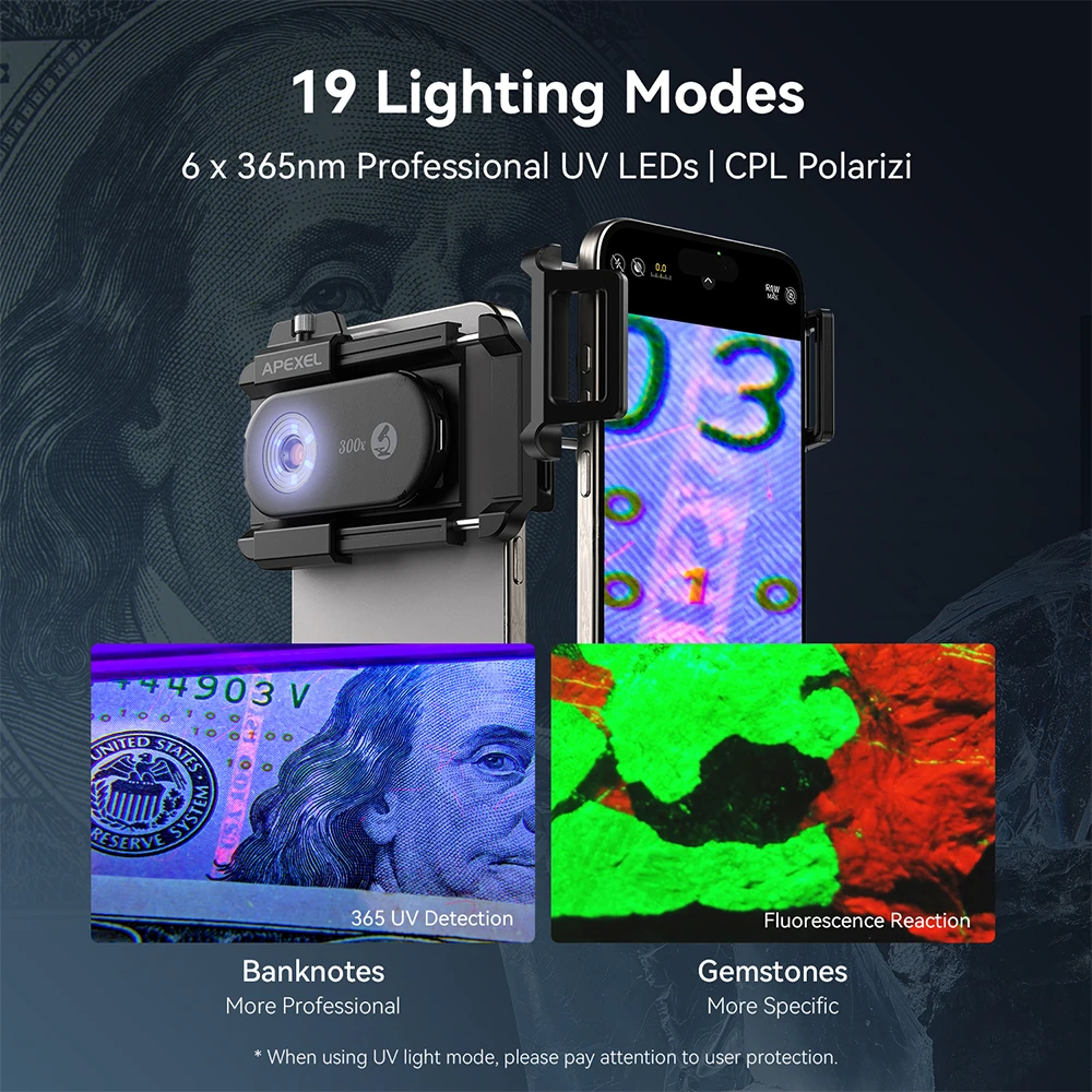 APEXEL New Upgraded 300X Microscope Lens Mobile Phone Camera Lens Kit Mini Macro Lenses with LED Light for almost All Smartphone