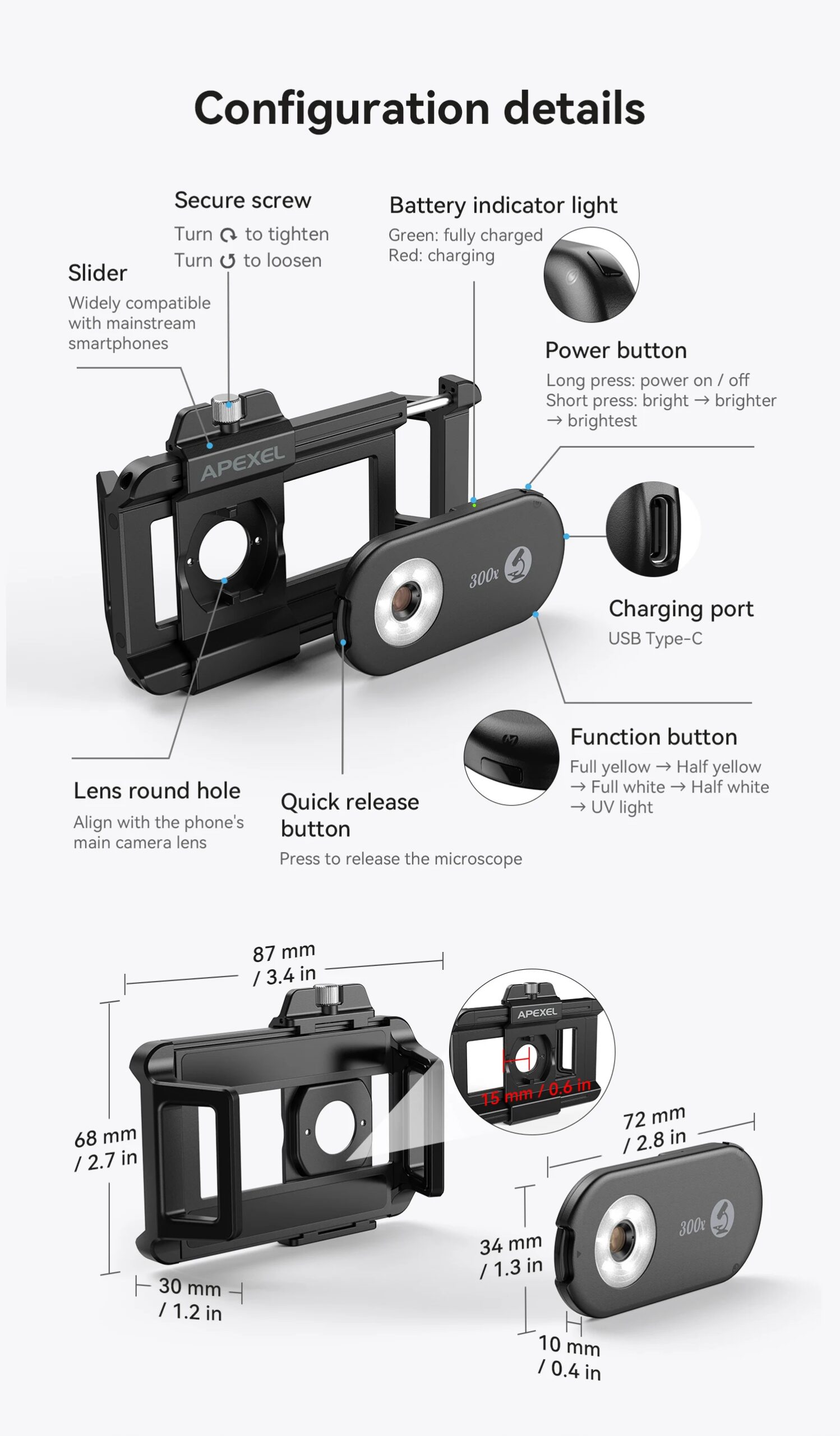 APEXEL New Upgraded 300X Microscope Lens Mobile Phone Camera Lens Kit Mini Macro Lenses with LED Light for almost All Smartphone