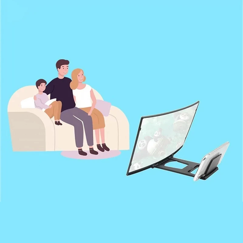 12 Inch Large Screen 3D HD Amplifier Curved Screen Mobile Phone Screen Magnifier Smartphone Video Amplifier Stand Holder