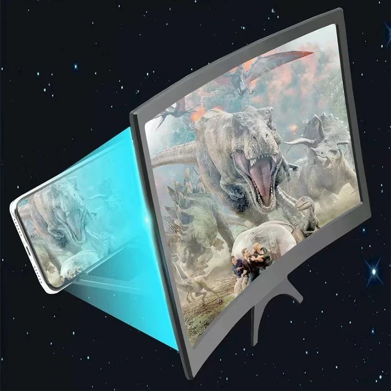 12 Inch Large Screen 3D HD Amplifier Curved Screen Mobile Phone Screen Magnifier Smartphone Video Amplifier Stand Holder