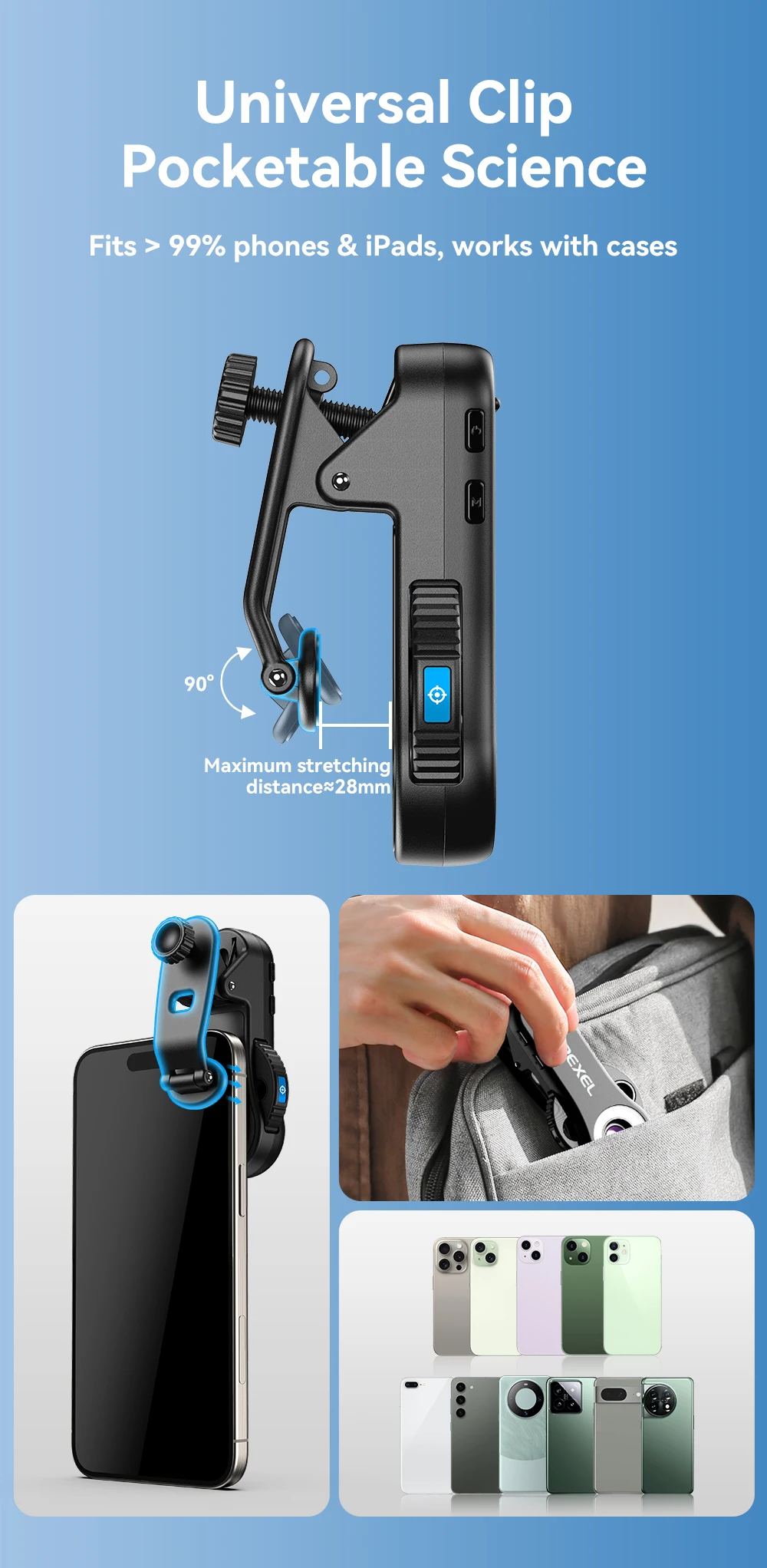 APEXEL 2025 New HD 40X/80X/120X Microscope 3in1 Lens with LED Light/Universal Clip for iPhone 17/pro max 16/Android Smartphones