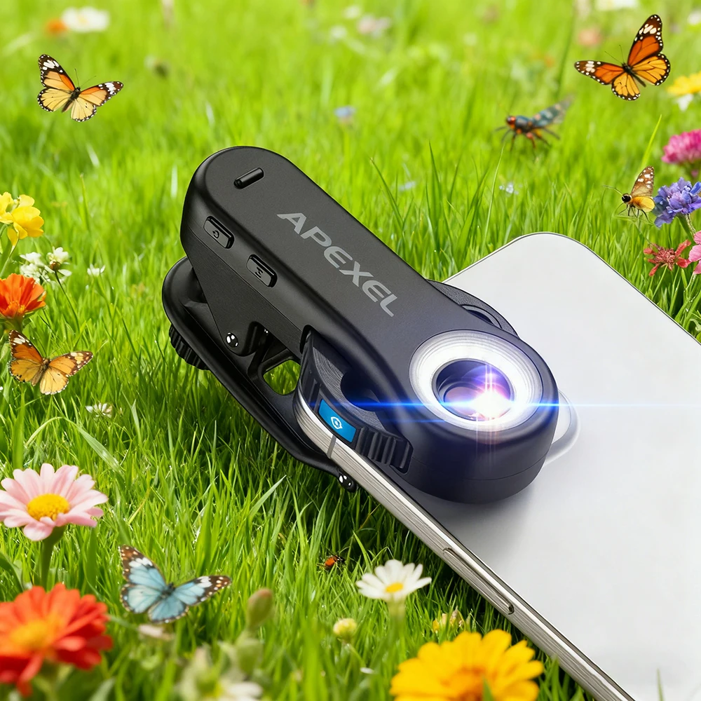 APEXEL 2025 New HD 40X/80X/120X Microscope 3in1 Lens with LED Light/Universal Clip for iPhone 17/pro max 16/Android Smartphones