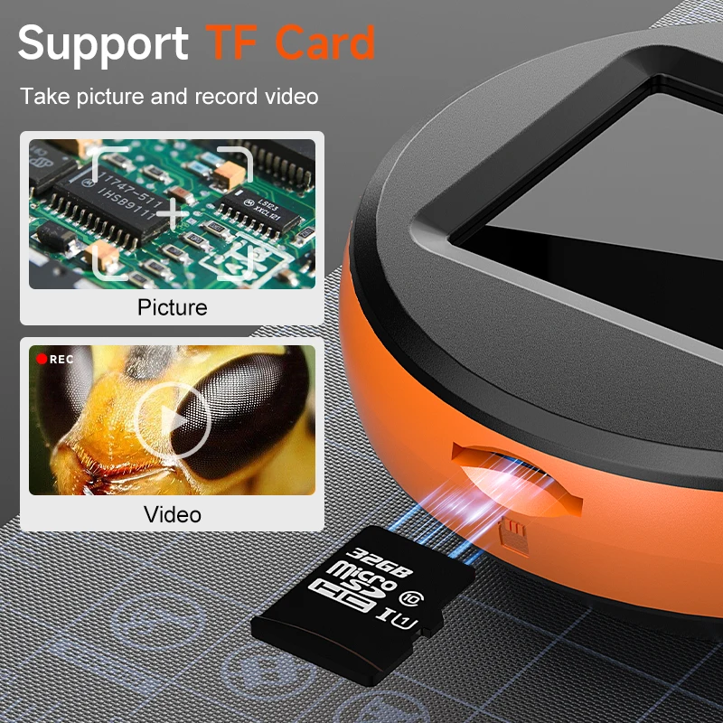 2.0'' IPS Digital Magnifier HD 1080P 500X Portable Microscope Handheld Mignifying Glass for Electronics Repair Check Jewelry