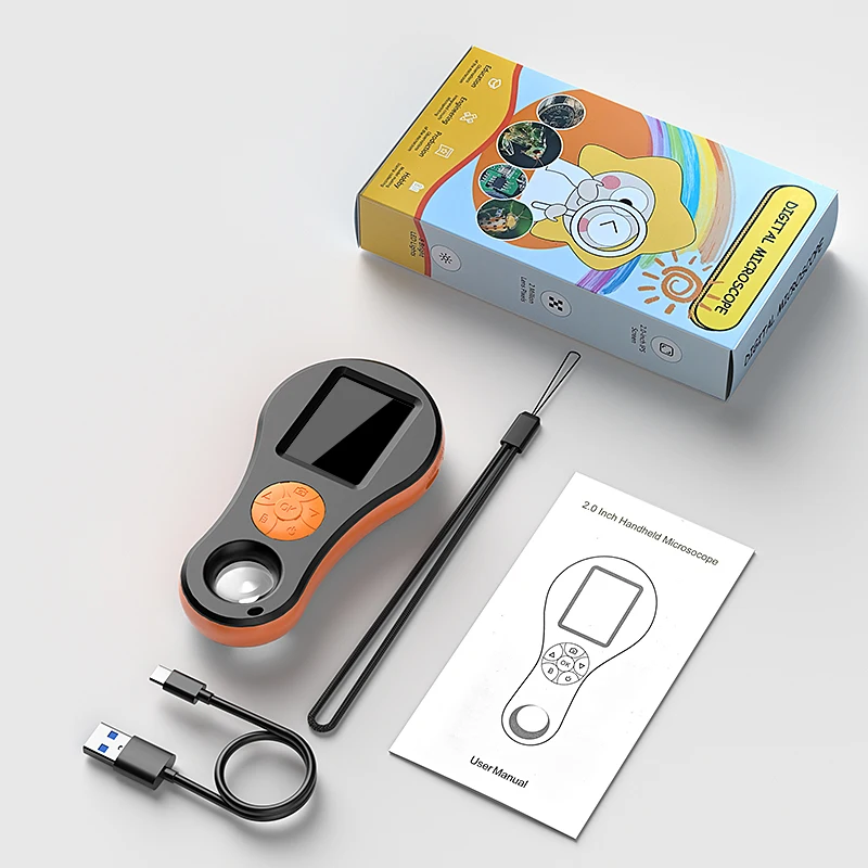 2.0'' IPS Digital Magnifier HD 1080P 500X Portable Microscope Handheld Mignifying Glass for Electronics Repair Check Jewelry