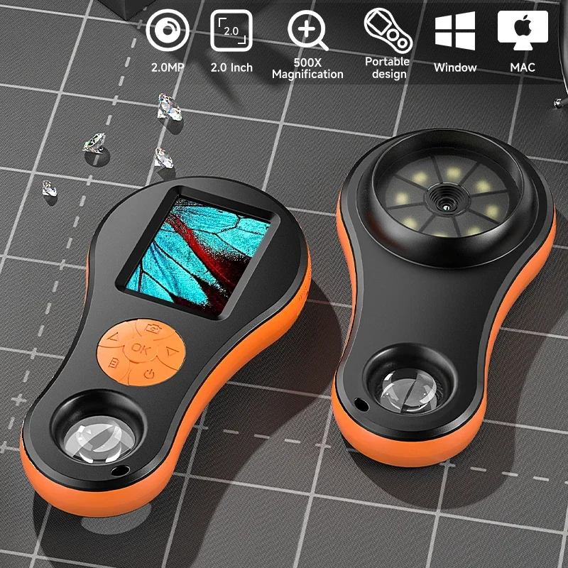 2.0'' IPS Digital Magnifier HD 1080P 500X Portable Microscope Handheld Mignifying Glass for Electronics Repair Check Jewelry