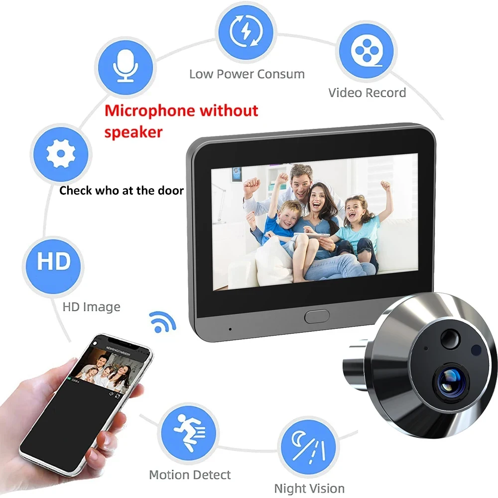 Tuya WiFi Peephole Doorbell Camera FHD 5MP 4.3Inch Door Bell Eye Camera PIR Motion Detection Smart Home Security Video Doorbell Tuya WiFi Peephole Doorbell Camera FHD 5MP 4.3Inch Door Bell Eye Camera PIR Motion Detection Smart Home Security Video Doorbell
