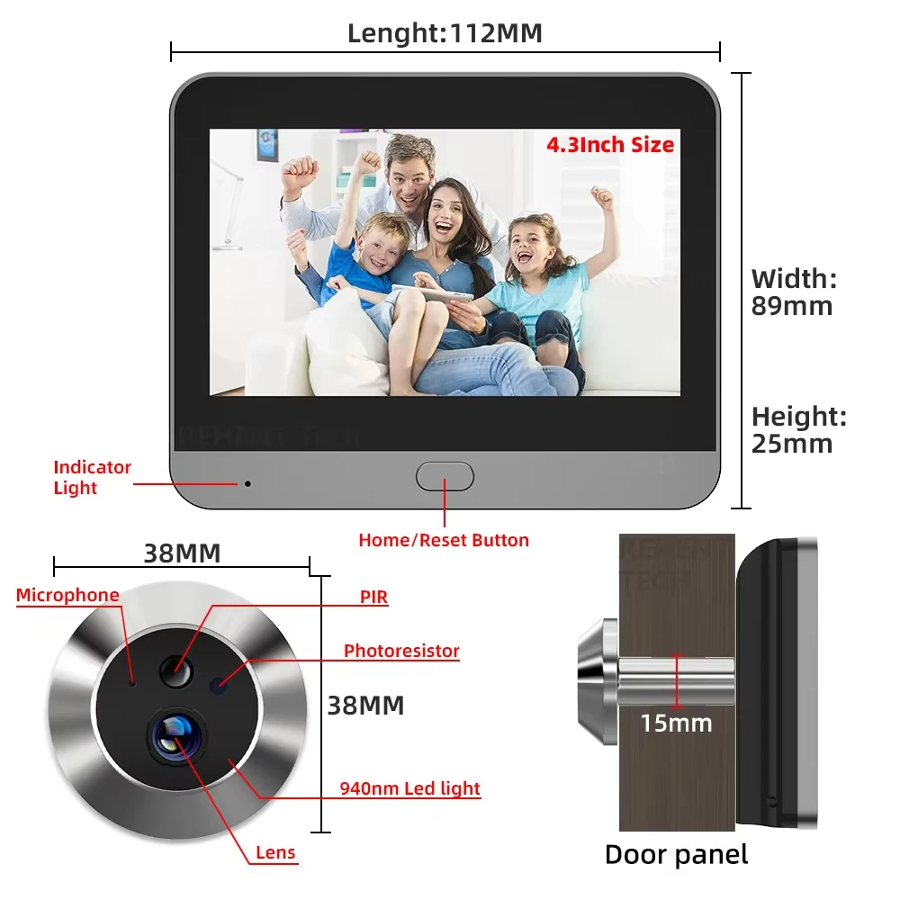 Tuya WiFi Peephole Doorbell Camera FHD 5MP 4.3Inch Door Bell Eye Camera PIR Motion Detection Smart Home Security Video Doorbell Tuya WiFi Peephole Doorbell Camera FHD 5MP 4.3Inch Door Bell Eye Camera PIR Motion Detection Smart Home Security Video Doorbell