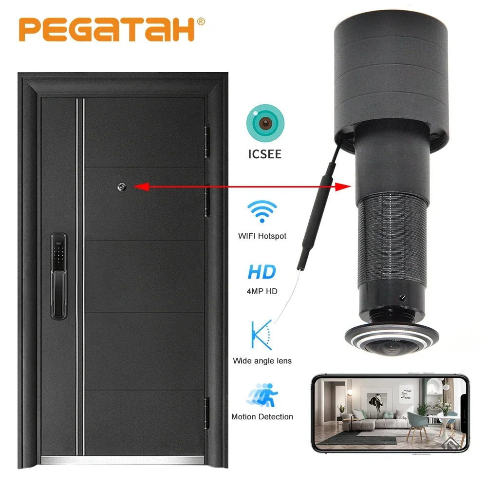 PEGATAH 4MP HD Video Peephole WiFi Camera 180° Wide-angle Motion Detection Door Viewer Video-eye Wireless Cat-eye Camera ICSEE