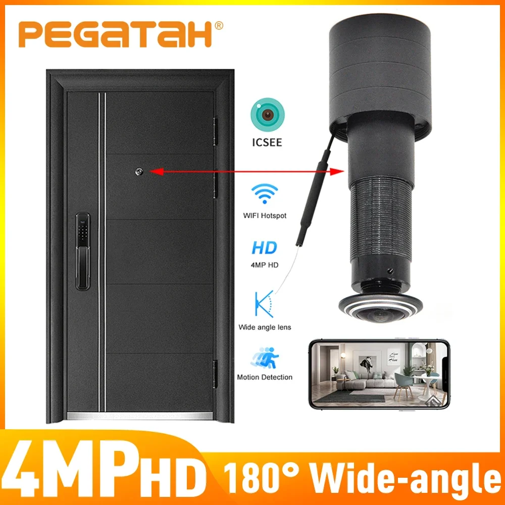 PEGATAH 4MP HD Video Peephole WiFi Camera 180° Wide-angle Motion Detection Door Viewer Video-eye Wireless Cat-eye Camera ICSEE
