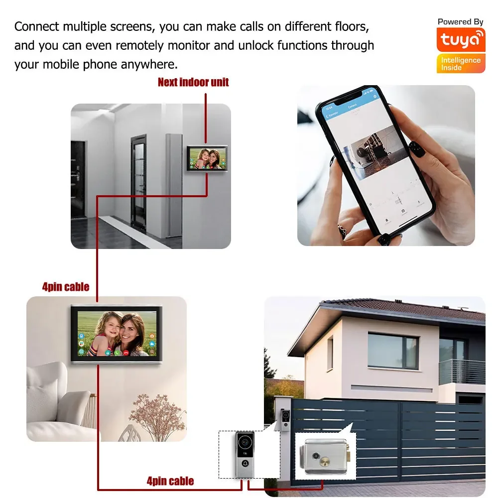 1080P Touch Monitor, 10-inch Home System, Intercom, Video Door, Phone, Wifi, Metal Doorbell, Camera, Tuya Smart
