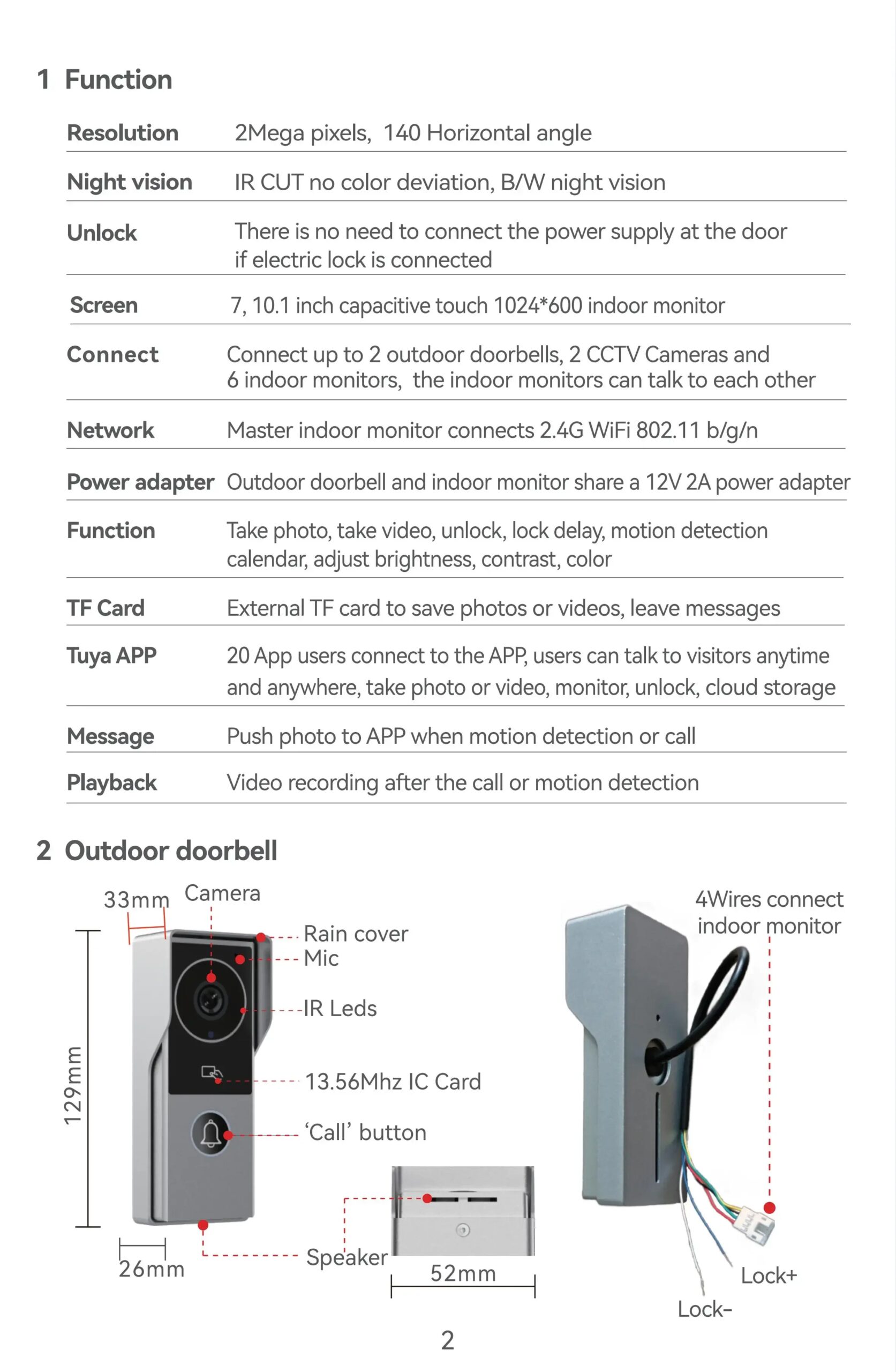 1080P Touch Monitor, 10-inch Home System, Intercom, Video Door, Phone, Wifi, Metal Doorbell, Camera, Tuya Smart
