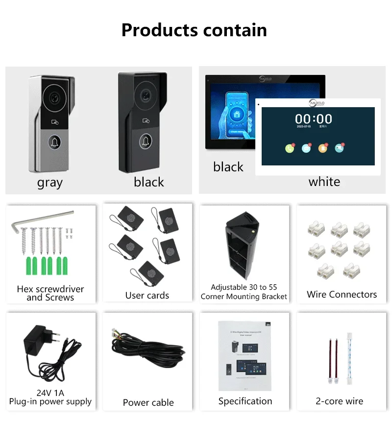ANJIELO Tuya Smart 1080P2 Wire Visiophone Doorbell Video Intercom SystemHome Metal DoorPhone Support IP Camera Safety protection