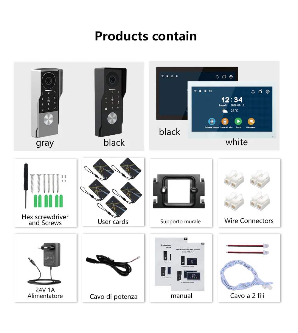 ANJIELO2Wire Digital Video Intercom System TUYA Smart 1080P Doorphone Camera Video Doorbell Support Gate DoorLockRemote Control