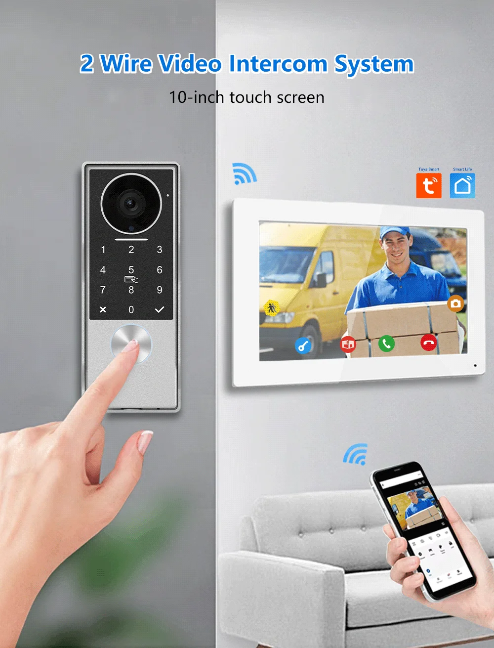 ANJIELO2Wire Digital Video Intercom System TUYA Smart 1080P Doorphone Camera Video Doorbell Support Gate DoorLockRemote Control