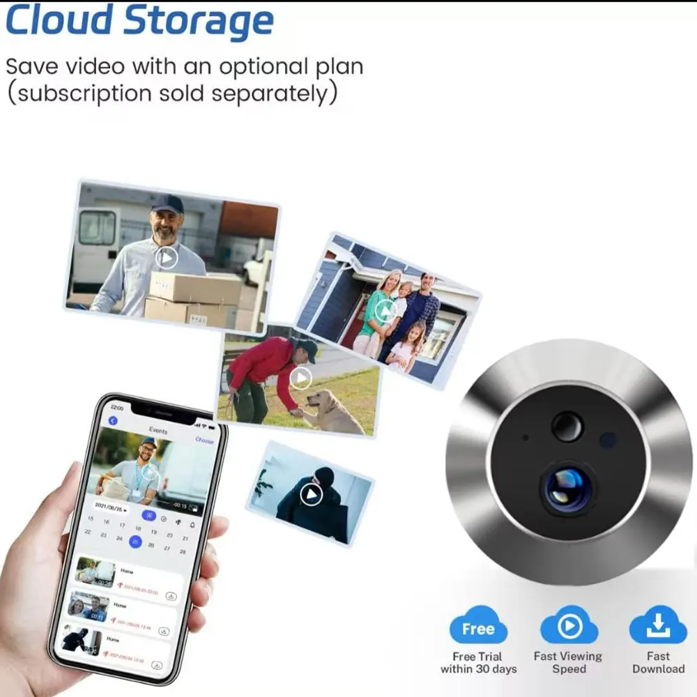Home Smart Tuay Wireless 2.4G Wifi Peephole Video Door Camera 5MP PIR One Way Audio Security Door Eye With Camera for Apartment