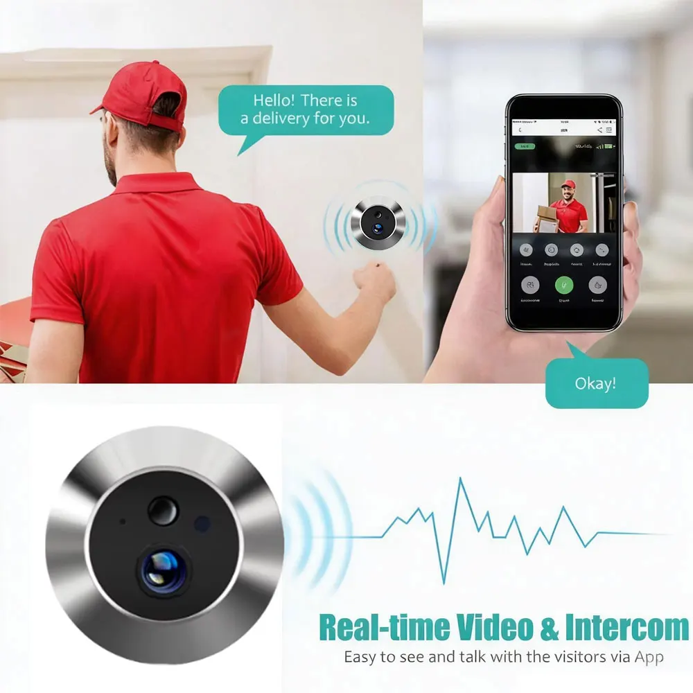 Home Smart Tuay Wireless 2.4G Wifi Peephole Video Door Camera 5MP PIR One Way Audio Security Door Eye With Camera for Apartment