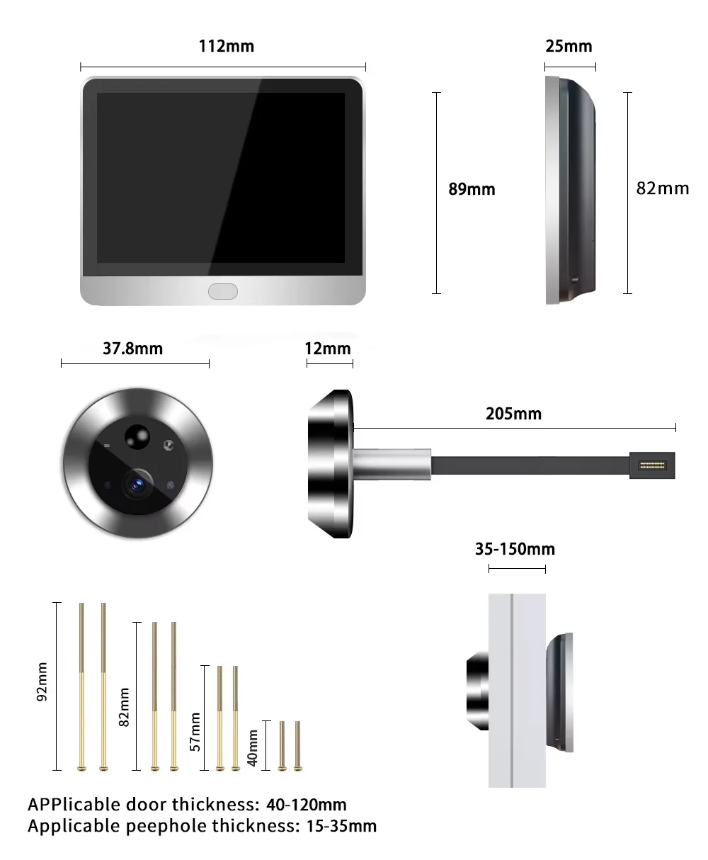 Home Smart Tuay Wireless 2.4G Wifi Peephole Video Door Camera 5MP PIR One Way Audio Security Door Eye With Camera for Apartment