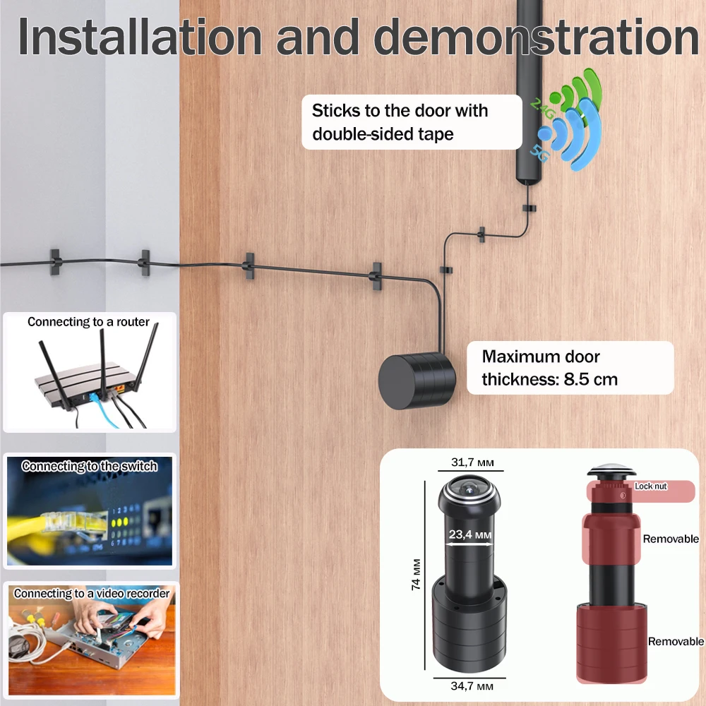 iCSEE Door Eye Hole Security 3MP HD 1.7mm Lens Wide Angle FishEye CCTV Network Mini Peephole Door Wifi Camera P2P Xmeye VMS