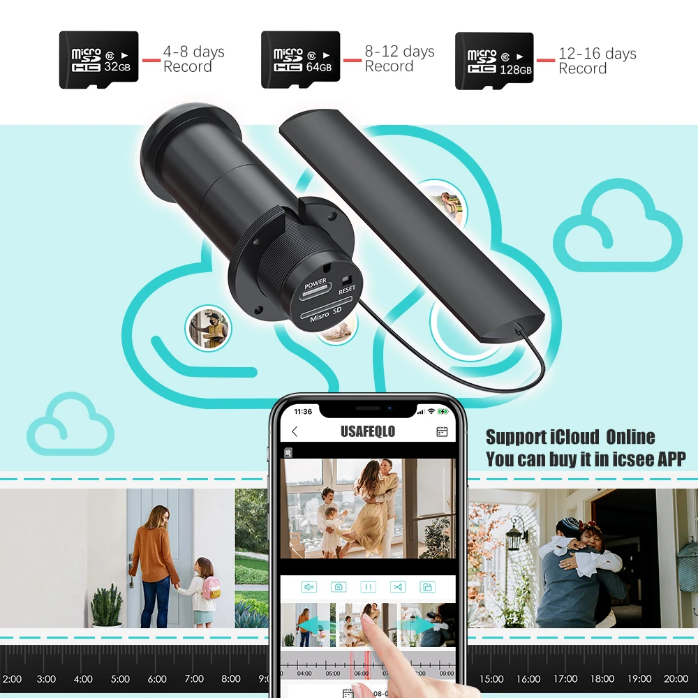 iCSEE Door Eye Hole Security 3MP HD 1.7mm Lens Wide Angle FishEye CCTV Network Mini Peephole Door Wifi Camera P2P Xmeye VMS