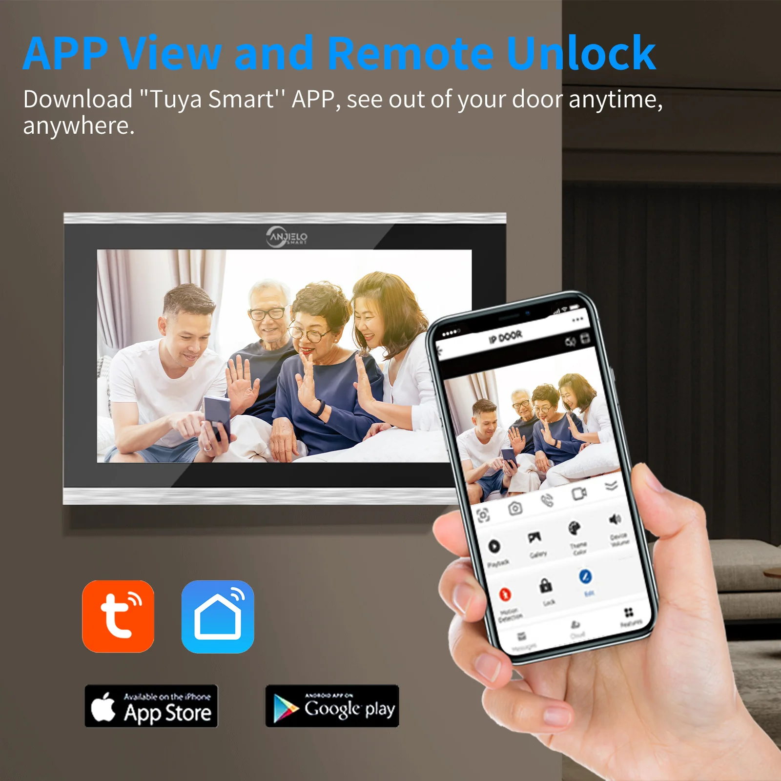 ANJIELO Fingerprint 5in1 Unlock Wifi Doorbell Video Intercom System for Home Doorphone Tuya Smart 1080P Monitor Security Protect